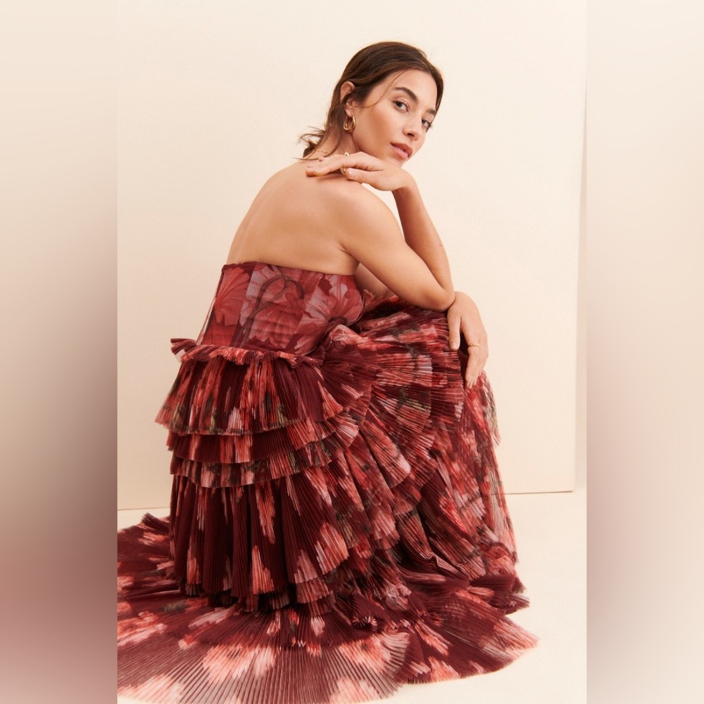 Hutch Strapless Tiered Maxi Dress in Burgundy Floral - Picture 3 of 6